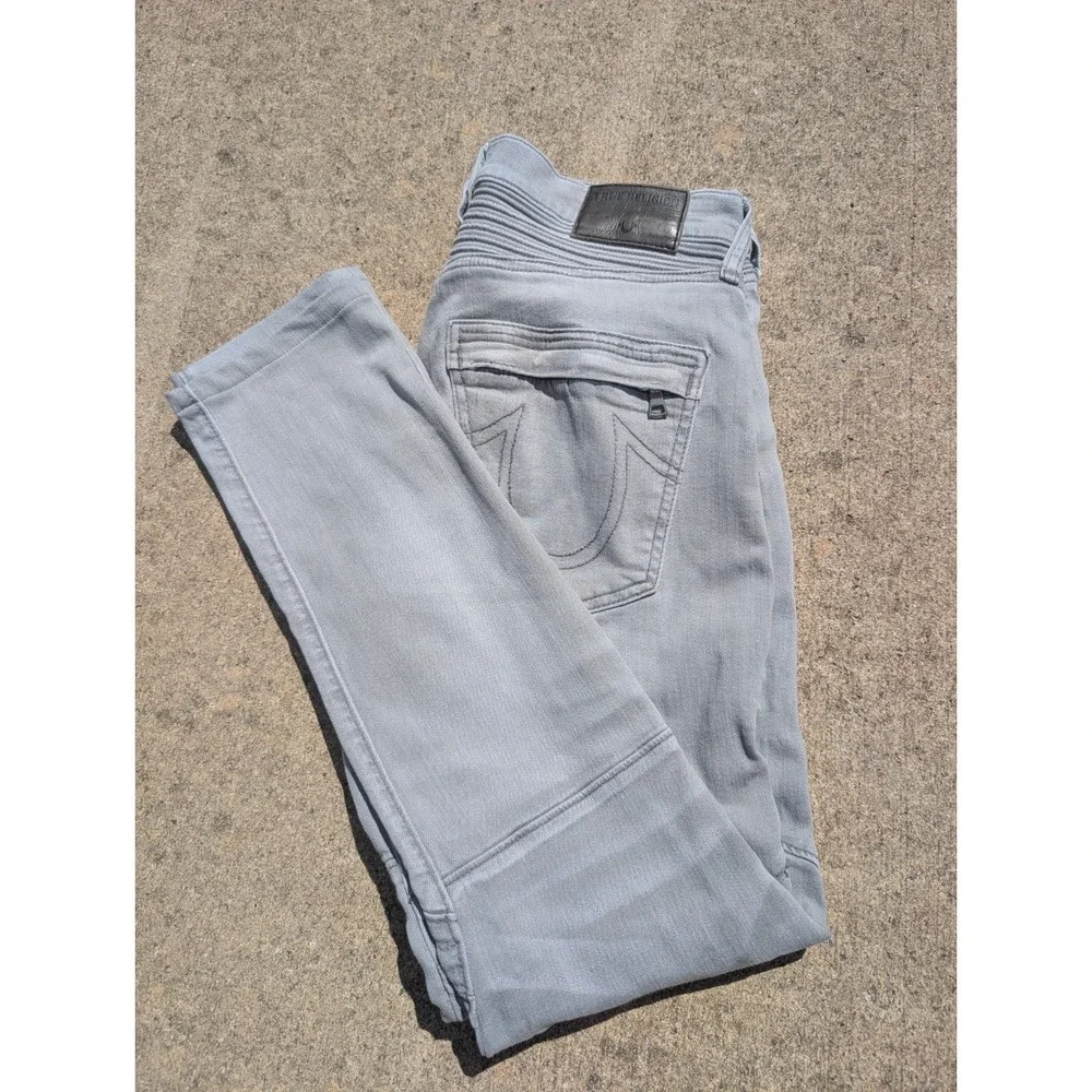 True Religion Rocco Relaxed Skinny Ribbed Knees Mens Jeans 28x30 Gray